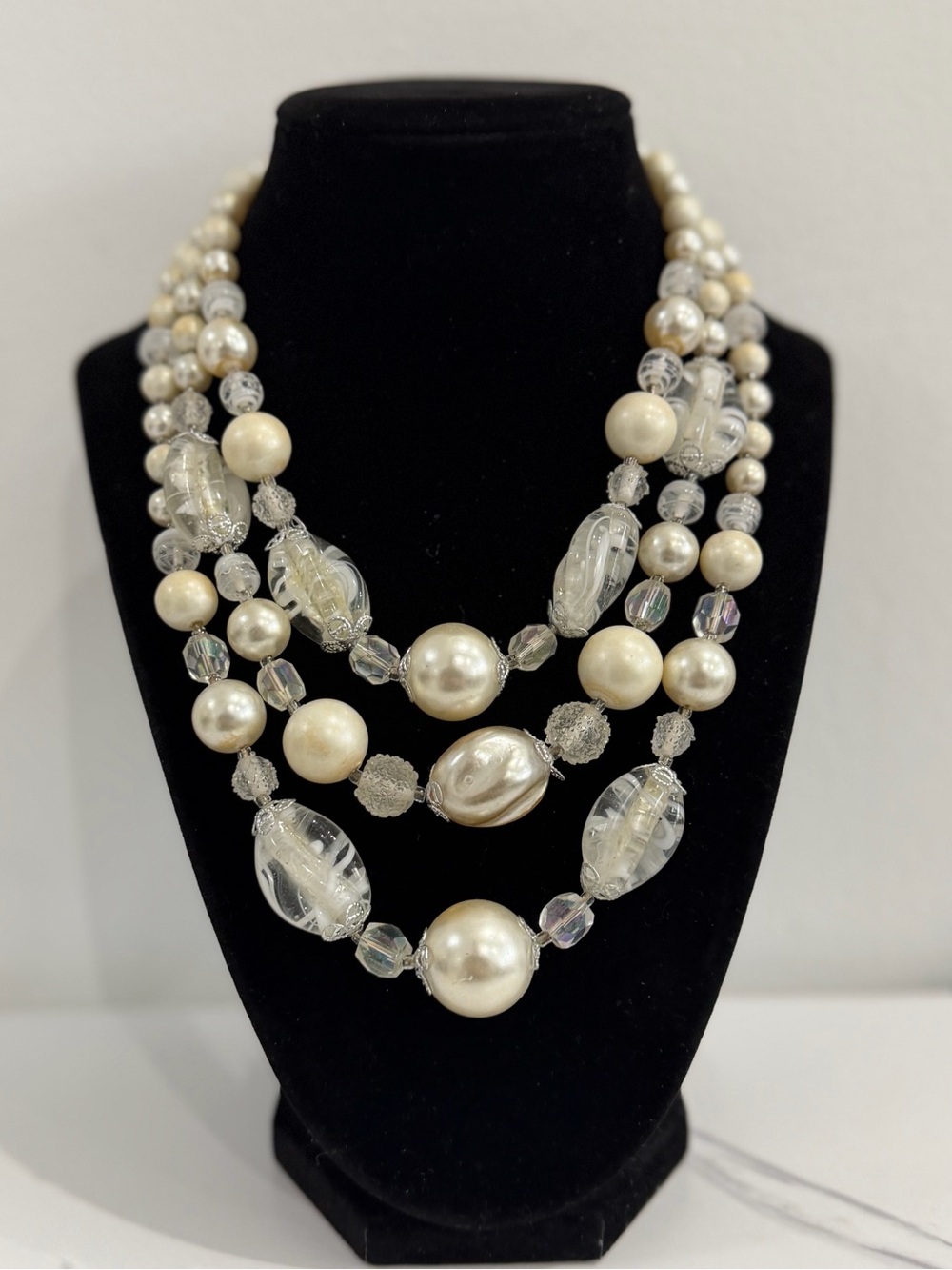 Vintage Multi-Strand Pearl and Crystal Necklace